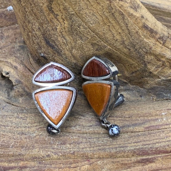 Wood Silver Earring - Picture 1 of 3